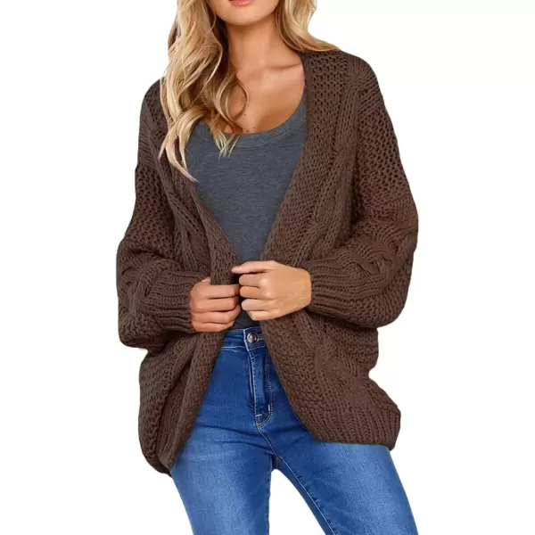 imageAstylish Womens 2023 Open Front Long Sleeve Chunky Knit Cardigan Sweaters Loose Outwear CoatE Deep Brown