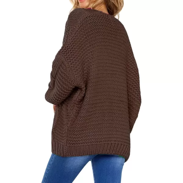 imageAstylish Womens 2023 Open Front Long Sleeve Chunky Knit Cardigan Sweaters Loose Outwear CoatE Deep Brown