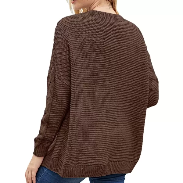 imageAstylish Womens 2023 Open Front Long Sleeve Chunky Knit Cardigan Sweaters Loose Outwear CoatE Deep Brown