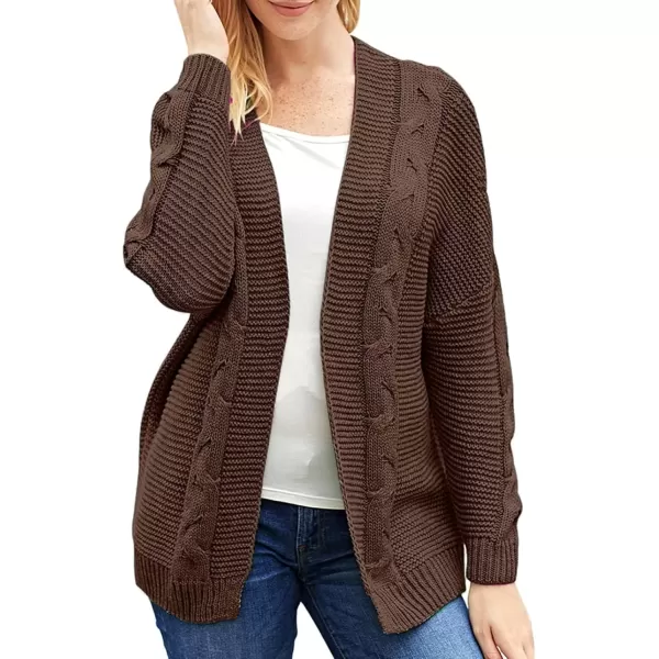 imageAstylish Womens 2023 Open Front Long Sleeve Chunky Knit Cardigan Sweaters Loose Outwear CoatE Deep Brown