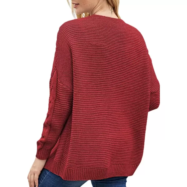 imageAstylish Womens 2023 Open Front Long Sleeve Chunky Knit Cardigan Sweaters Loose Outwear CoatE Red