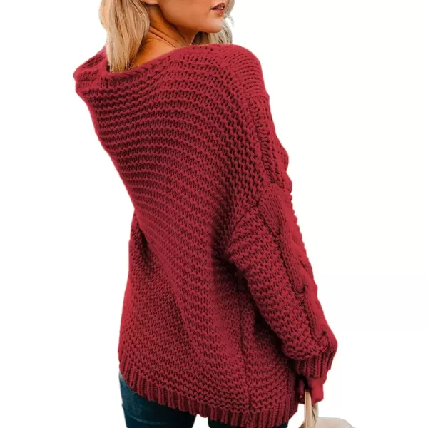 imageAstylish Womens 2023 Open Front Long Sleeve Chunky Knit Cardigan Sweaters Loose Outwear CoatE Red