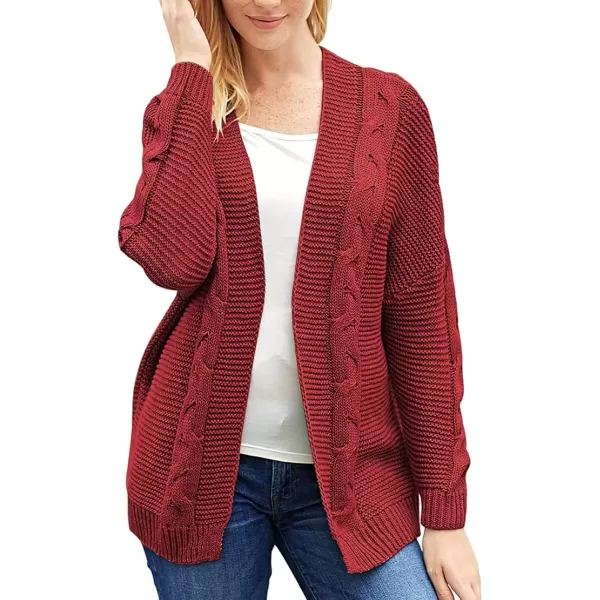 imageAstylish Womens 2023 Open Front Long Sleeve Chunky Knit Cardigan Sweaters Loose Outwear CoatE Red