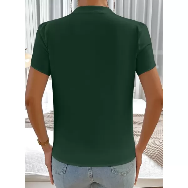 imageAstylish Womens Casual Notched V Neck Cap Sleeve Dressy Chiffon Blouse TopsDark Green