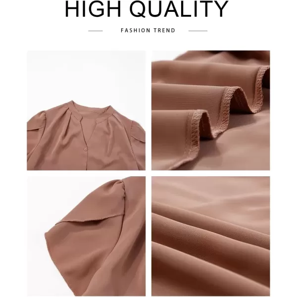 imageAstylish Womens Casual Notched V Neck Cap Sleeve Dressy Chiffon Blouse TopsDusty Pink
