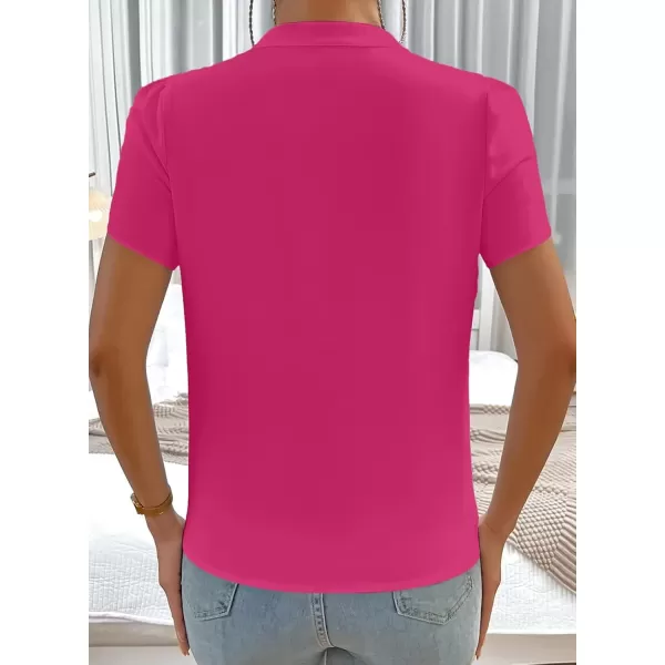 imageAstylish Womens Casual Notched V Neck Cap Sleeve Dressy Chiffon Blouse TopsHot Pink