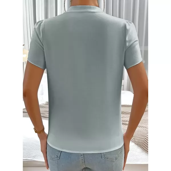 imageAstylish Womens Casual Notched V Neck Cap Sleeve Dressy Chiffon Blouse TopsMist Blue