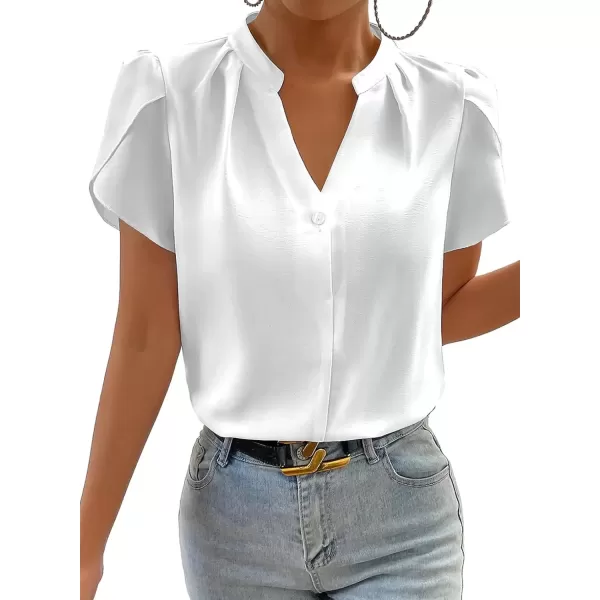 imageAstylish Womens Casual Notched V Neck Cap Sleeve Dressy Chiffon Blouse TopsWhite