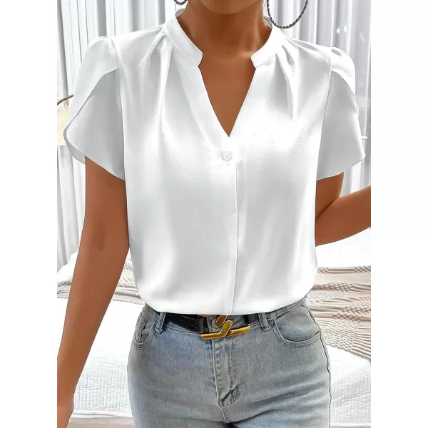 imageAstylish Womens Casual Notched V Neck Cap Sleeve Dressy Chiffon Blouse TopsWhite
