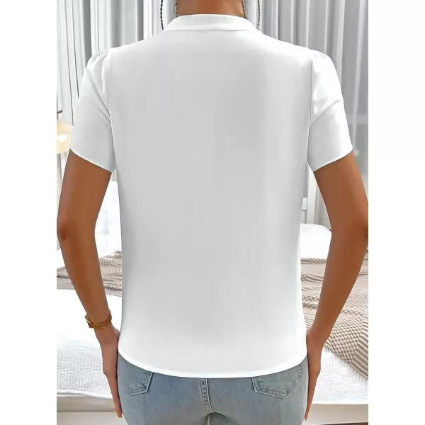 imageAstylish Womens Casual Notched V Neck Cap Sleeve Dressy Chiffon Blouse TopsWhite