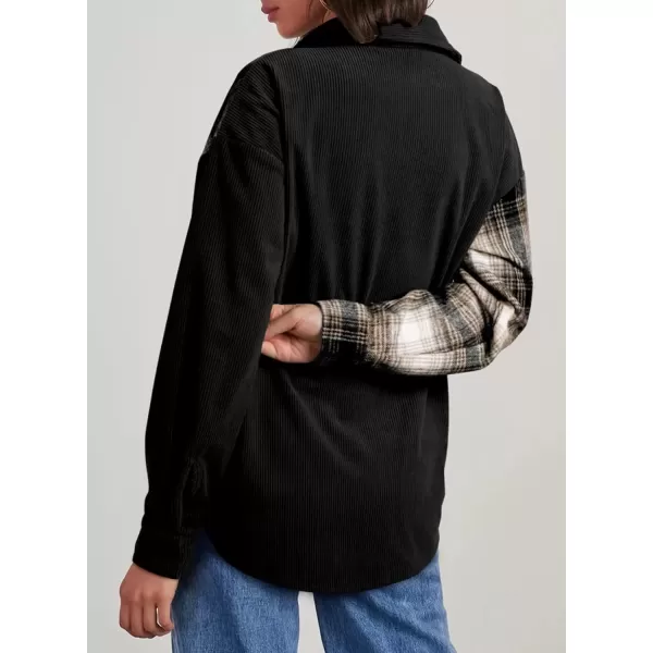 imageAstylish Womens Color Block Corduroy Shirts Long Sleeve Button Down Boyfriend Blouses TopsBlack