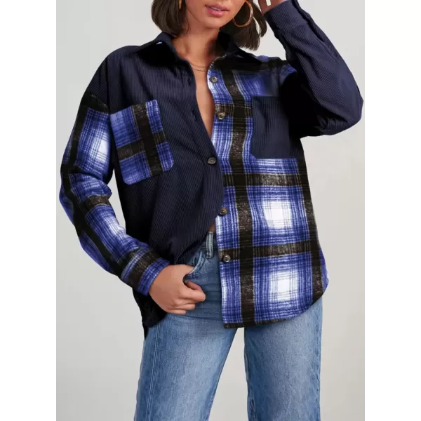 imageAstylish Womens Color Block Corduroy Shirts Long Sleeve Button Down Boyfriend Blouses TopsBluing
