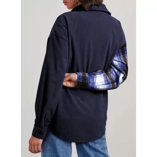 imageAstylish Womens Color Block Corduroy Shirts Long Sleeve Button Down Boyfriend Blouses TopsBluing