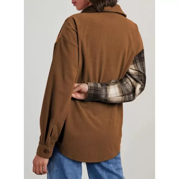 imageAstylish Womens Color Block Corduroy Shirts Long Sleeve Button Down Boyfriend Blouses TopsBrown
