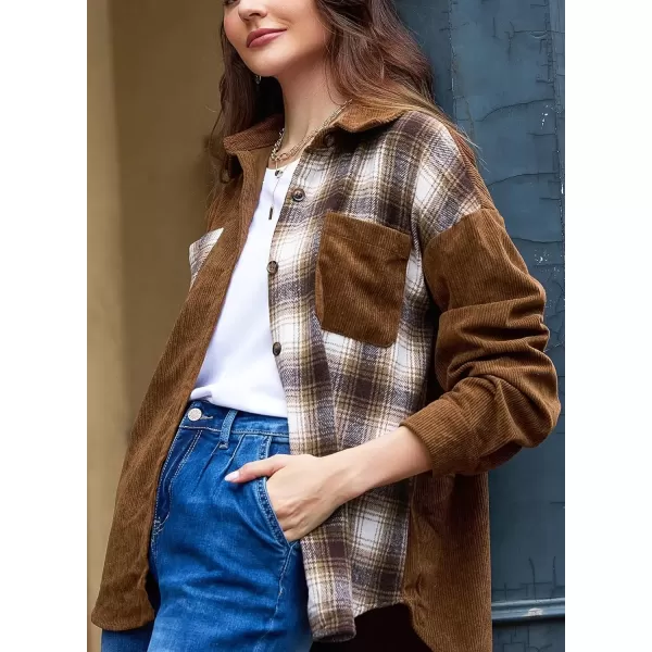 imageAstylish Womens Color Block Corduroy Shirts Long Sleeve Button Down Boyfriend Blouses TopsBrown