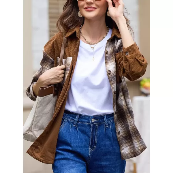 imageAstylish Womens Color Block Corduroy Shirts Long Sleeve Button Down Boyfriend Blouses TopsBrown