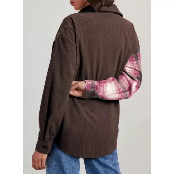 imageAstylish Womens Color Block Corduroy Shirts Long Sleeve Button Down Boyfriend Blouses TopsDesert Palm