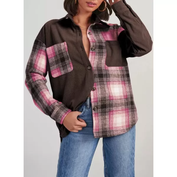 imageAstylish Womens Color Block Corduroy Shirts Long Sleeve Button Down Boyfriend Blouses TopsDesert Palm