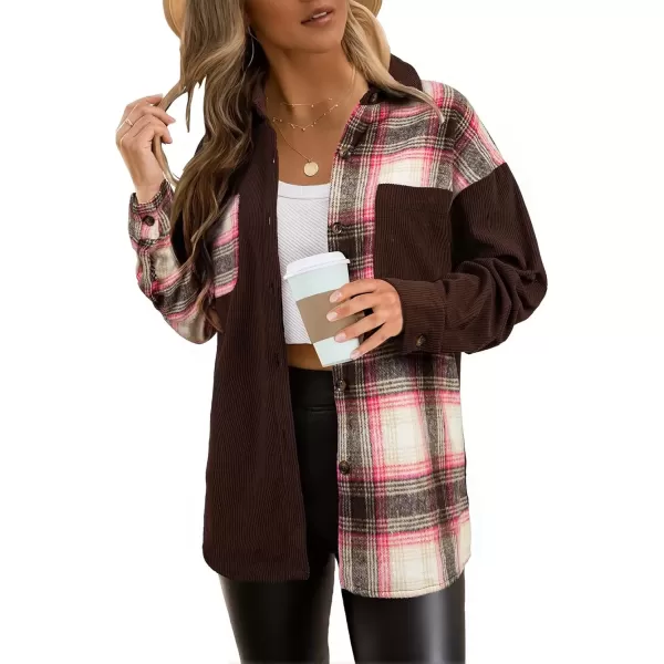 imageAstylish Womens Color Block Corduroy Shirts Long Sleeve Button Down Boyfriend Blouses TopsDesert Palm