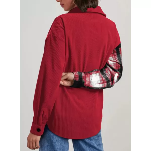 imageAstylish Womens Color Block Corduroy Shirts Long Sleeve Button Down Boyfriend Blouses TopsFiery Red