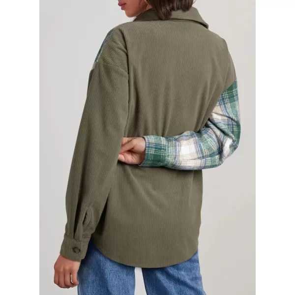 imageAstylish Womens Color Block Corduroy Shirts Long Sleeve Button Down Boyfriend Blouses TopsMist Green