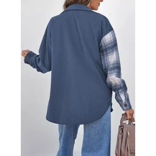 imageAstylish Womens Color Block Corduroy Shirts Long Sleeve Button Down Boyfriend Blouses TopsNavy Blue