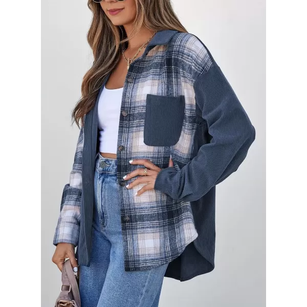imageAstylish Womens Color Block Corduroy Shirts Long Sleeve Button Down Boyfriend Blouses TopsNavy Blue