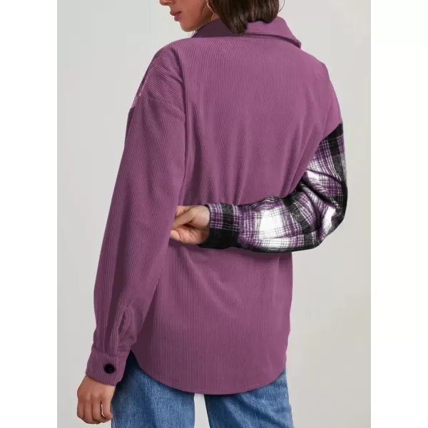 imageAstylish Womens Color Block Corduroy Shirts Long Sleeve Button Down Boyfriend Blouses TopsOrchid Petal