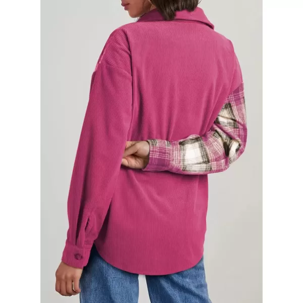 imageAstylish Womens Color Block Corduroy Shirts Long Sleeve Button Down Boyfriend Blouses TopsRose Red