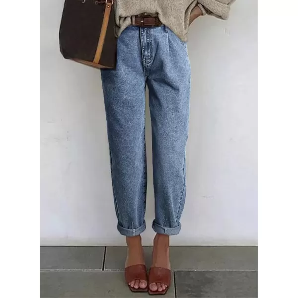 imageAstylish Womens High Waisted Baggy Jeans Boyfriend Cropped Loose Denim PantsBlue
