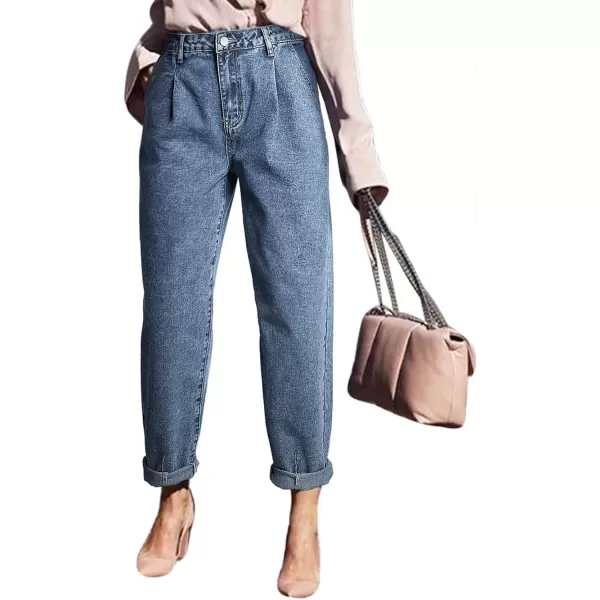 imageAstylish Womens High Waisted Baggy Jeans Boyfriend Cropped Loose Denim PantsBlue