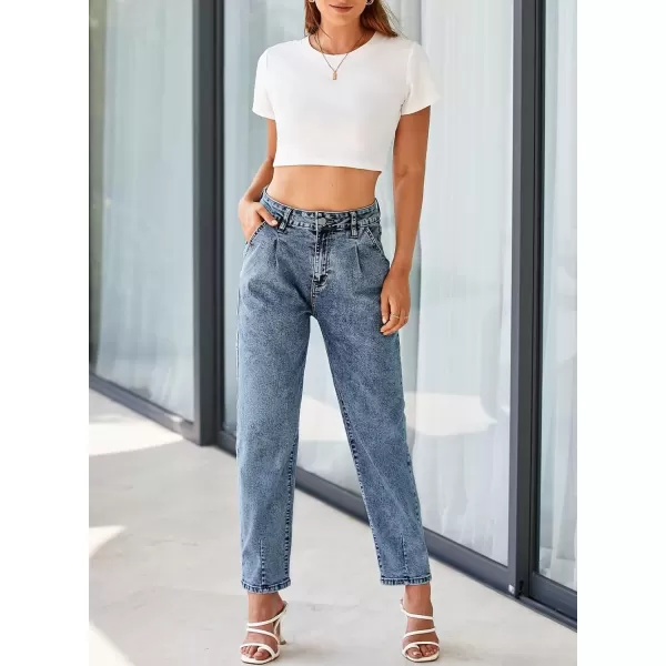 imageAstylish Womens High Waisted Baggy Jeans Boyfriend Cropped Loose Denim PantsBlue