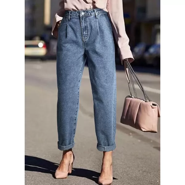 imageAstylish Womens High Waisted Baggy Jeans Boyfriend Cropped Loose Denim PantsBlue