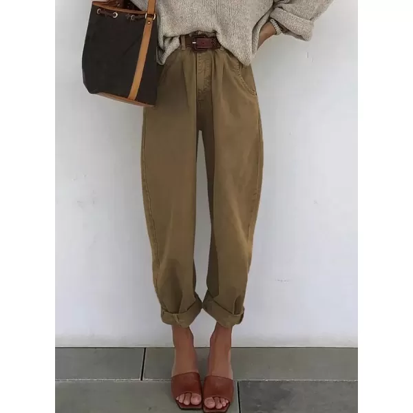 imageAstylish Womens High Waisted Baggy Jeans Boyfriend Cropped Loose Denim PantsBrown