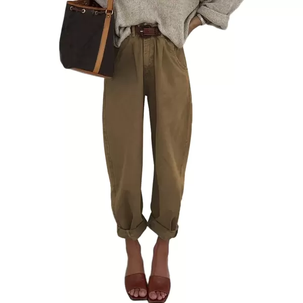 imageAstylish Womens High Waisted Baggy Jeans Boyfriend Cropped Loose Denim PantsBrown