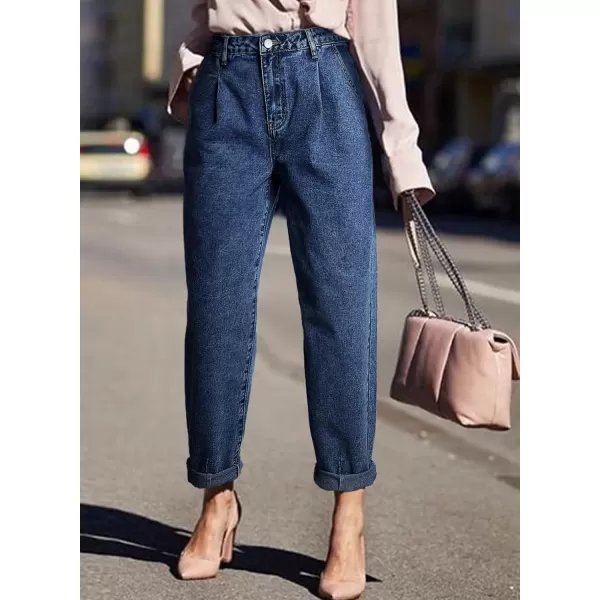 imageAstylish Womens High Waisted Baggy Jeans Boyfriend Cropped Loose Denim PantsDark Blue