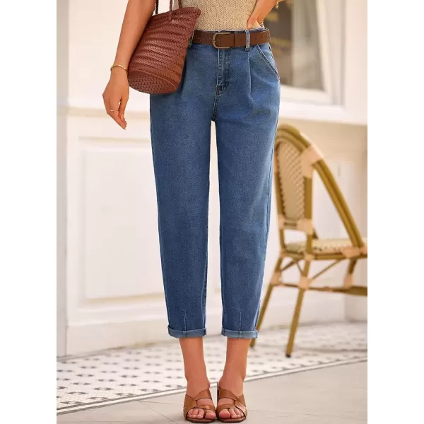 imageAstylish Womens High Waisted Baggy Jeans Boyfriend Cropped Loose Denim PantsDark Blue