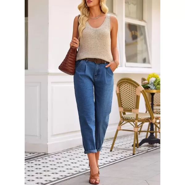 imageAstylish Womens High Waisted Baggy Jeans Boyfriend Cropped Loose Denim PantsDark Blue