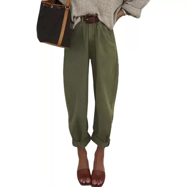 imageAstylish Womens High Waisted Baggy Jeans Boyfriend Cropped Loose Denim PantsGreen