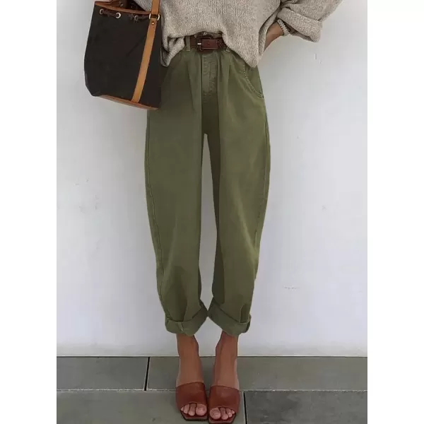 imageAstylish Womens High Waisted Baggy Jeans Boyfriend Cropped Loose Denim PantsGreen