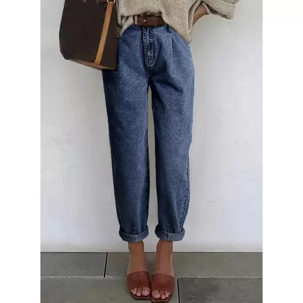 imageAstylish Womens High Waisted Baggy Jeans Boyfriend Cropped Loose Denim PantsSail Blue