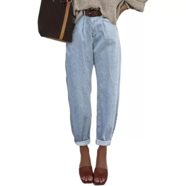 imageAstylish Womens High Waisted Baggy Jeans Boyfriend Cropped Loose Denim PantsSky Blue