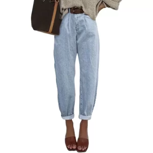 imageAstylish Womens High Waisted Baggy Jeans Boyfriend Cropped Loose Denim PantsSky Blue
