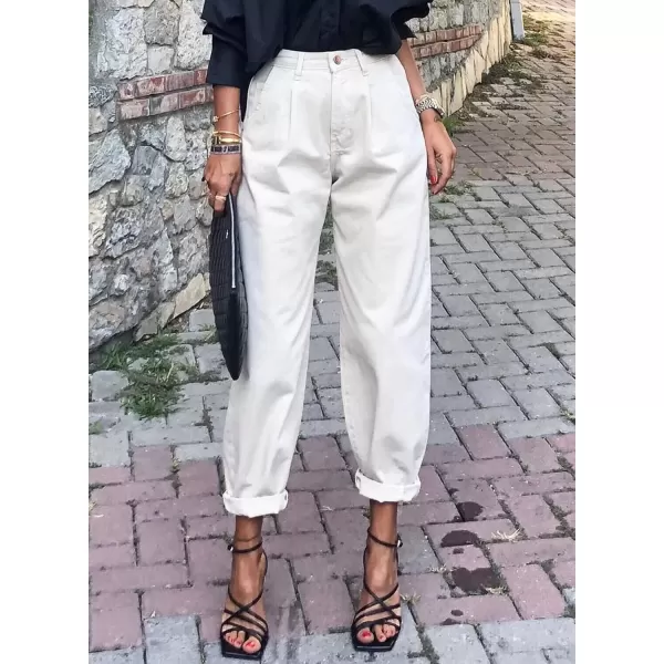 imageAstylish Womens High Waisted Baggy Jeans Boyfriend Cropped Loose Denim PantsWhite
