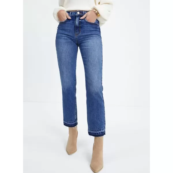 imageAstylish Womens High Waisted Straight Leg Ankle Jeans Casual Stretch Denim PantsBeau Blue