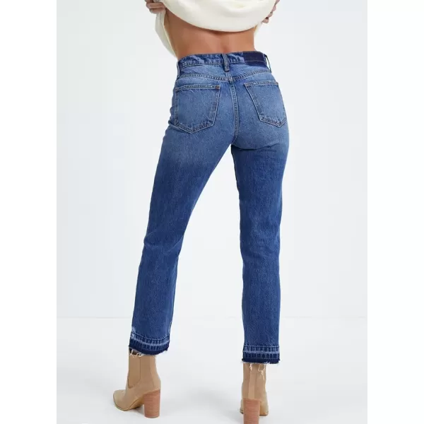 imageAstylish Womens High Waisted Straight Leg Ankle Jeans Casual Stretch Denim PantsBeau Blue