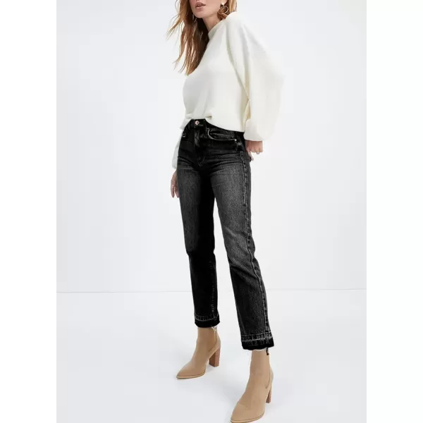 imageAstylish Womens High Waisted Straight Leg Ankle Jeans Casual Stretch Denim PantsBlack