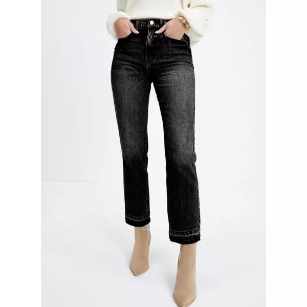 imageAstylish Womens High Waisted Straight Leg Ankle Jeans Casual Stretch Denim PantsBlack