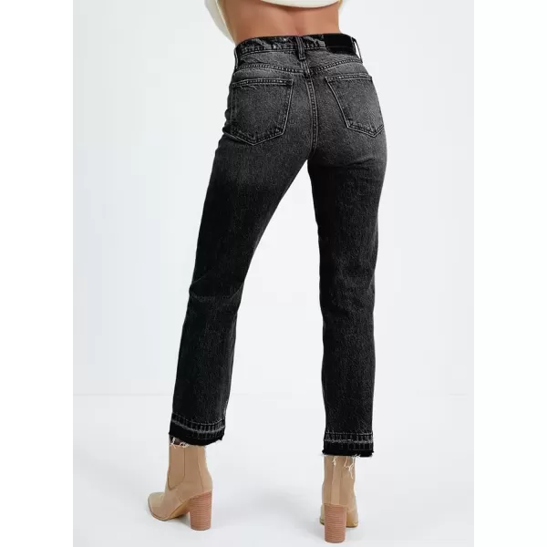 imageAstylish Womens High Waisted Straight Leg Ankle Jeans Casual Stretch Denim PantsBlack