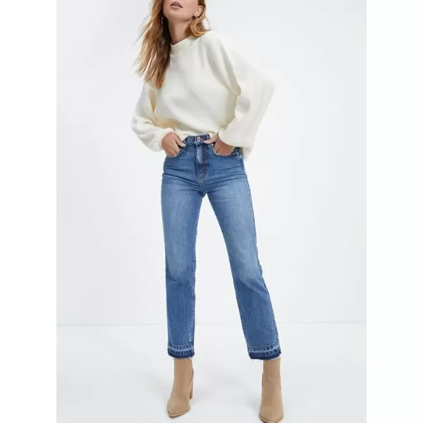 imageAstylish Womens High Waisted Straight Leg Ankle Jeans Casual Stretch Denim PantsBlue